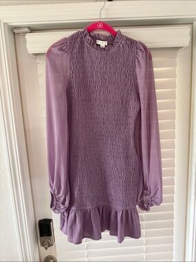 Zara Lavender Smocked Long-Sleeve Mini Dress